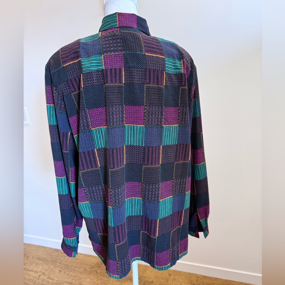 Alia Patchwork Geometric Button Down Size 16 Abstract 90s Vintage Grunge Indie - Picture 5 of 9